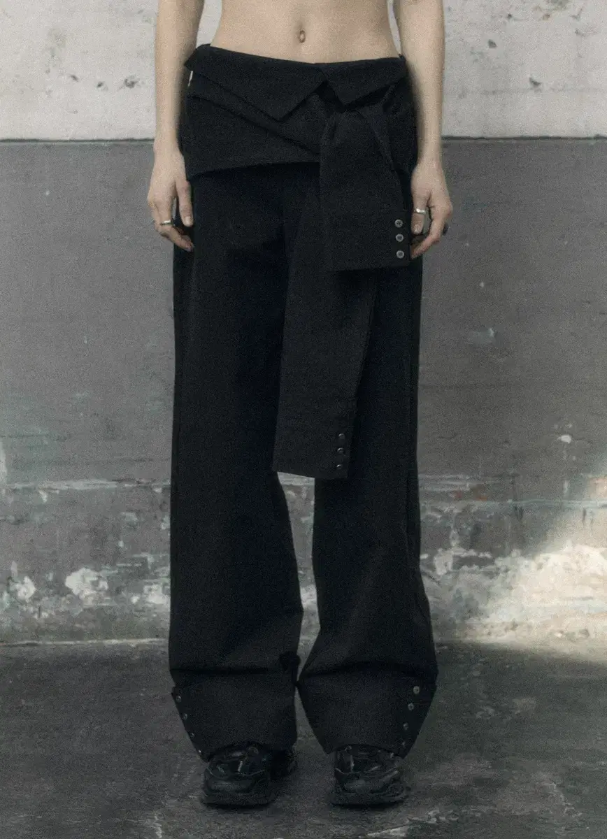 보헴서 팬츠 TURNUP WIDE SHIRT PANTS, BLACK ,L